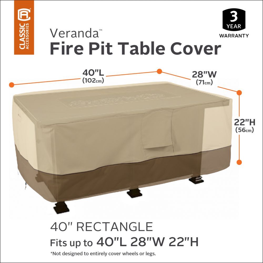 Veranda Fire Pit Table Cover - 40 in. Rectangular