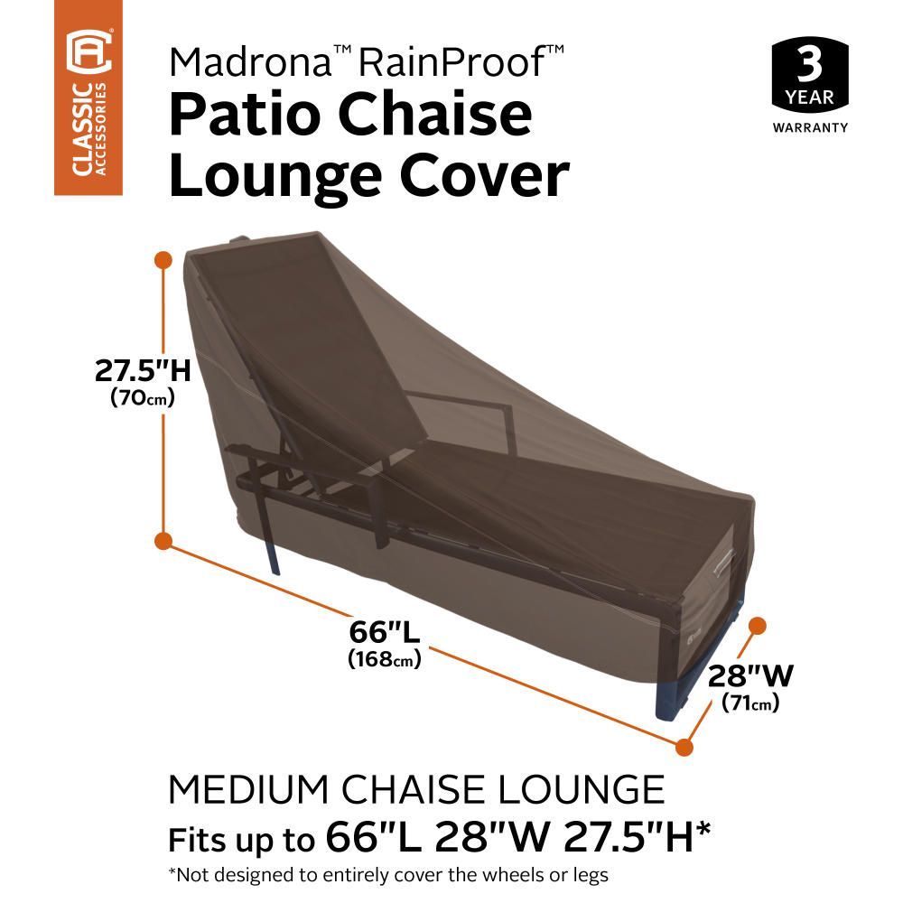 Madrona RainProof 66 Inch Patio Chaise Lounge Cover