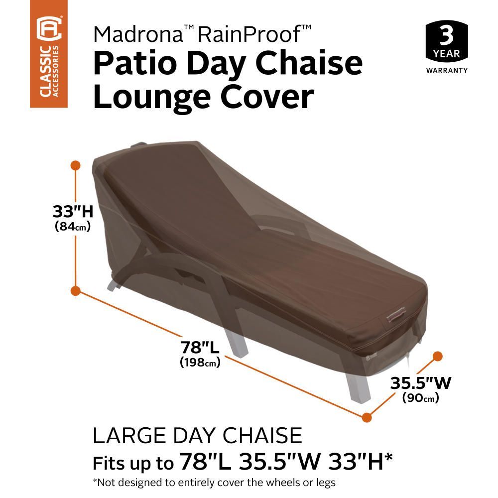 Madrona RainProof 78 Inch Patio Day Chaise Lounge Cover