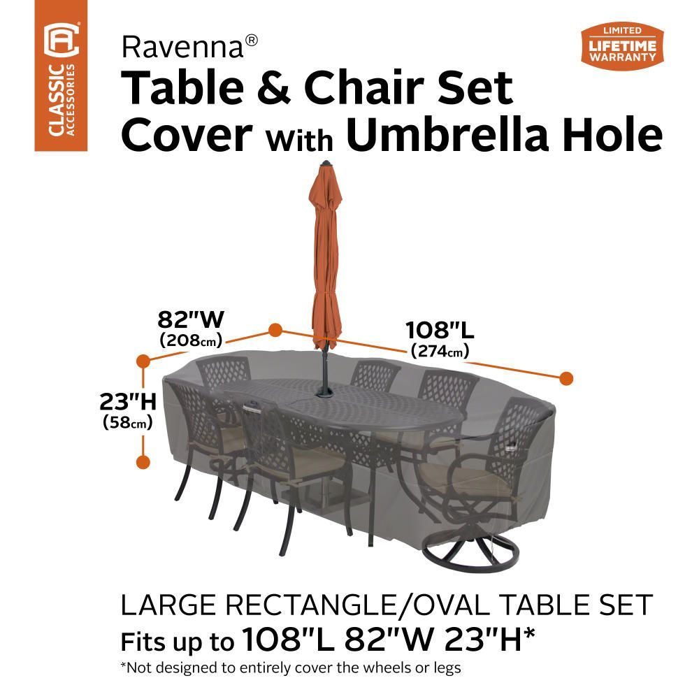Ravenna 108 Inch Rectangular/Oval Patio Table & Chair Set Cover with Umbrella Hole