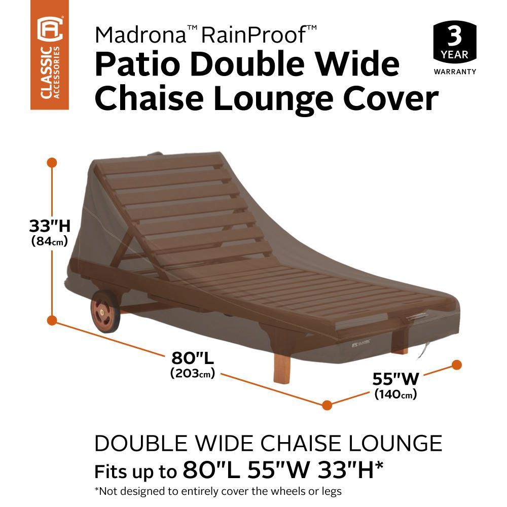 Madrona RainProof Double Wide Patio Chaise Lounge Cover