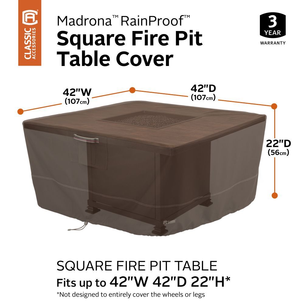 Madrona RainProof Square Fire Pit Table Cover