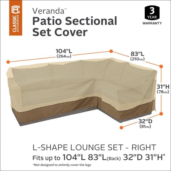 Veranda Patio Sectional L-Shape Patio Furniture Set Cover - RIGHT