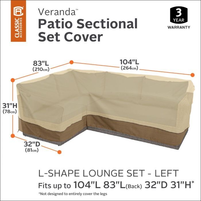 Veranda Patio Sectional L-Shape Patio Furniture Set Cover - LEFT