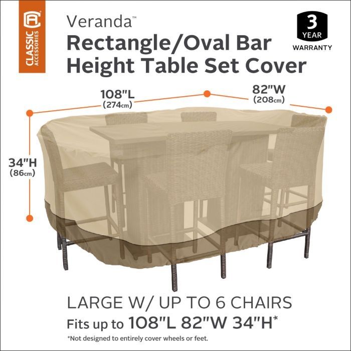 Veranda Bar Patio Furniture Table & Chair Set Cover - Rectangular