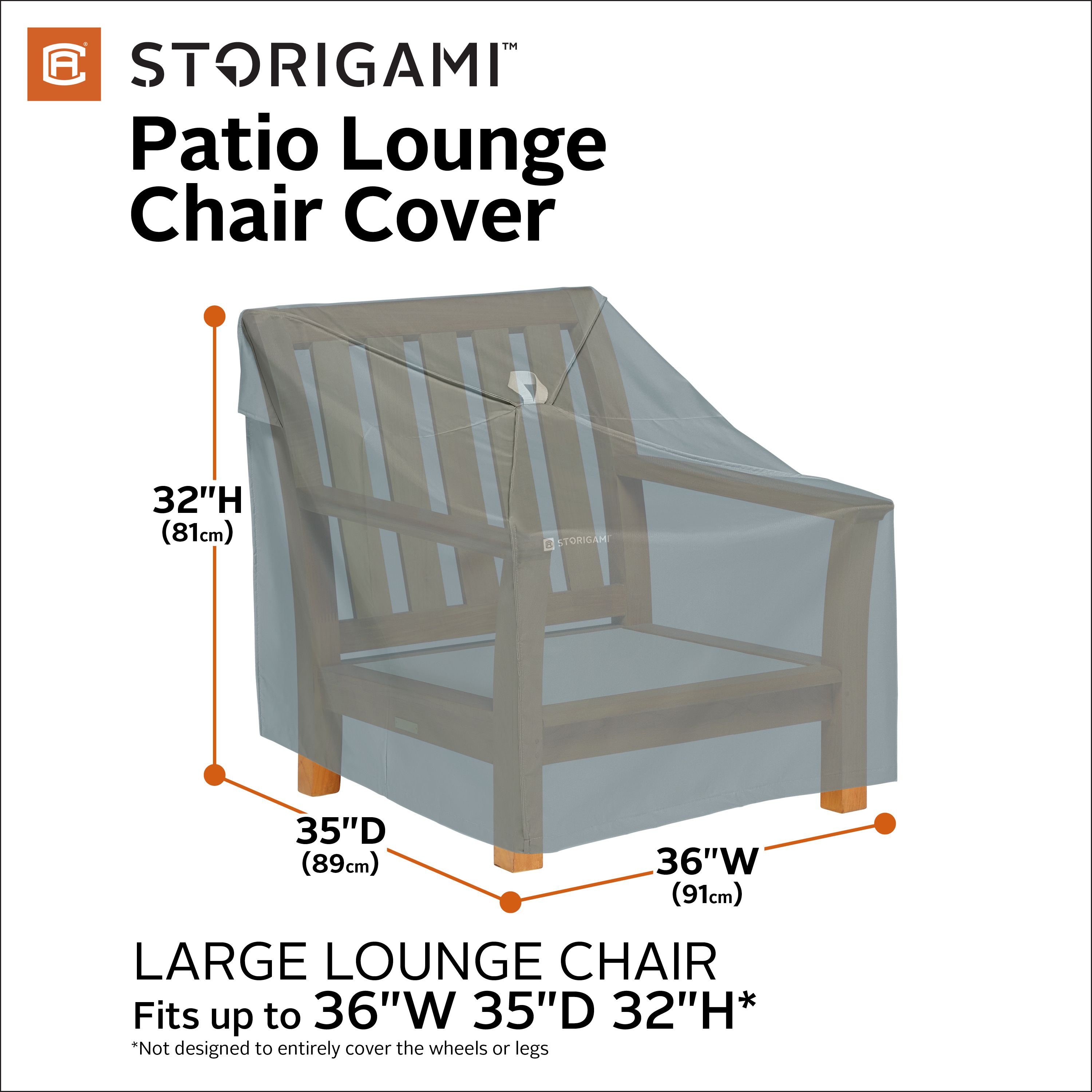 Storigami 36 Inch Easy Fold Lounge Chair Cover, Monument Grey
