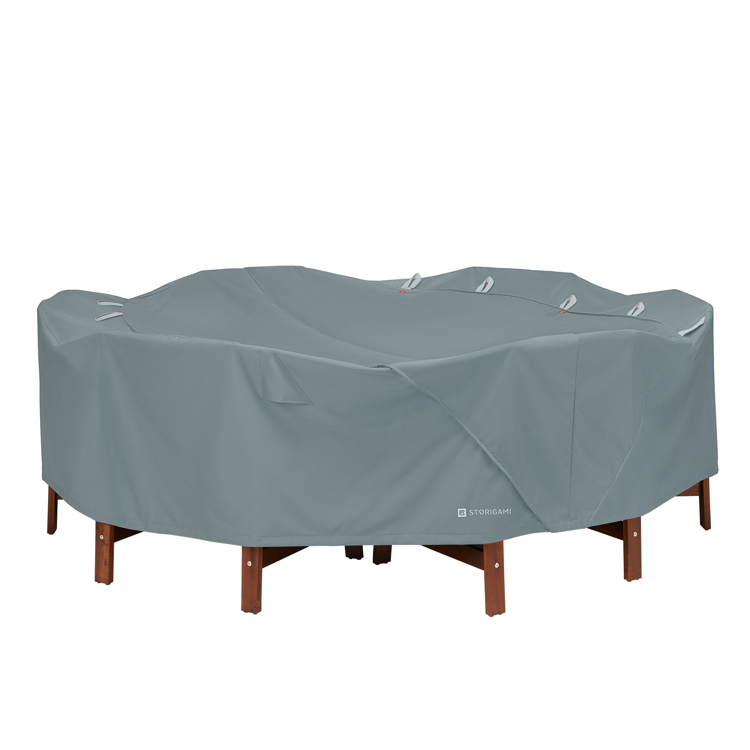 Storigami 94 Inch Easy Fold Round Table & Chairs Cover, Monument Grey