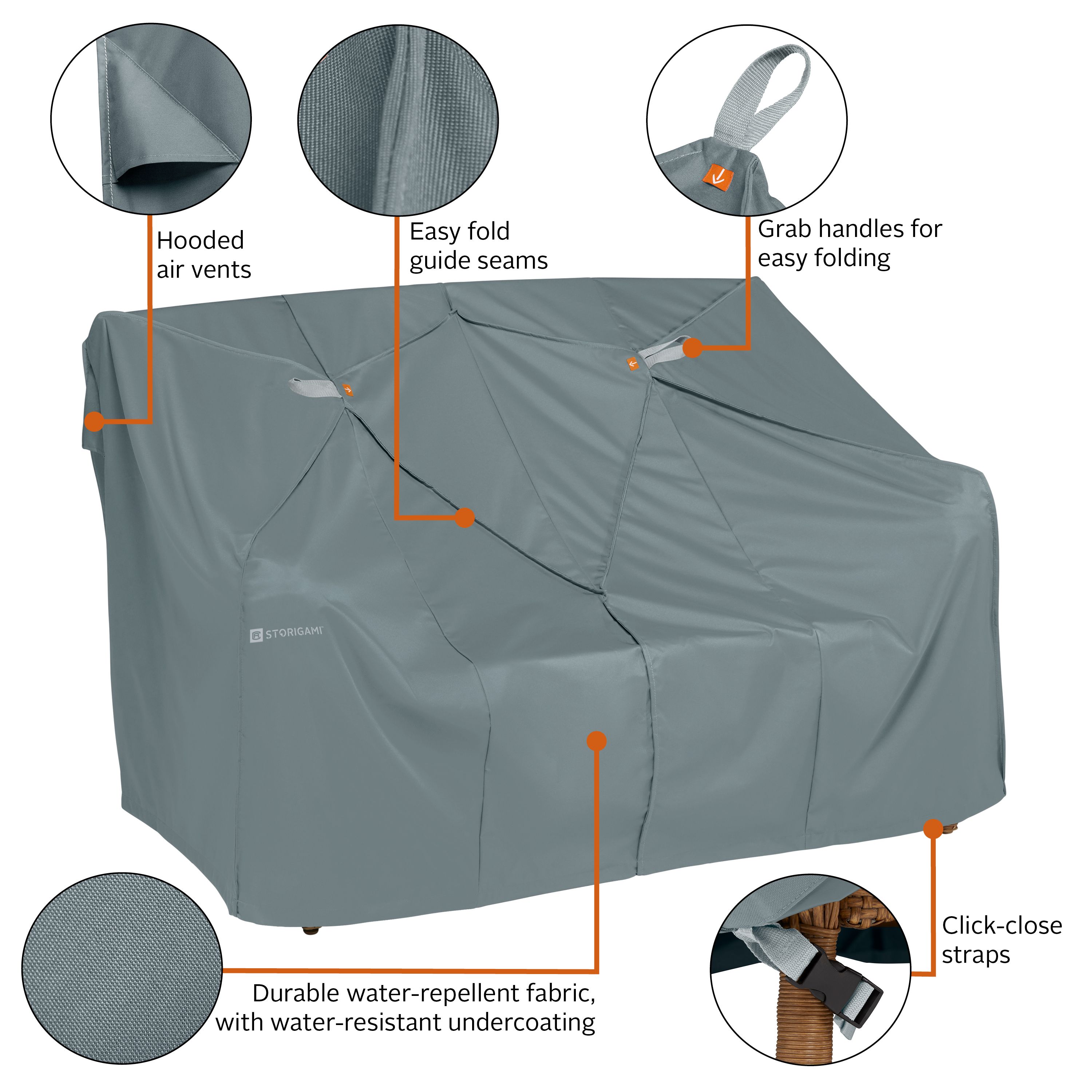 Storigami 58 Inch Easy Fold Loveseat Sofa Cover, Monument Grey