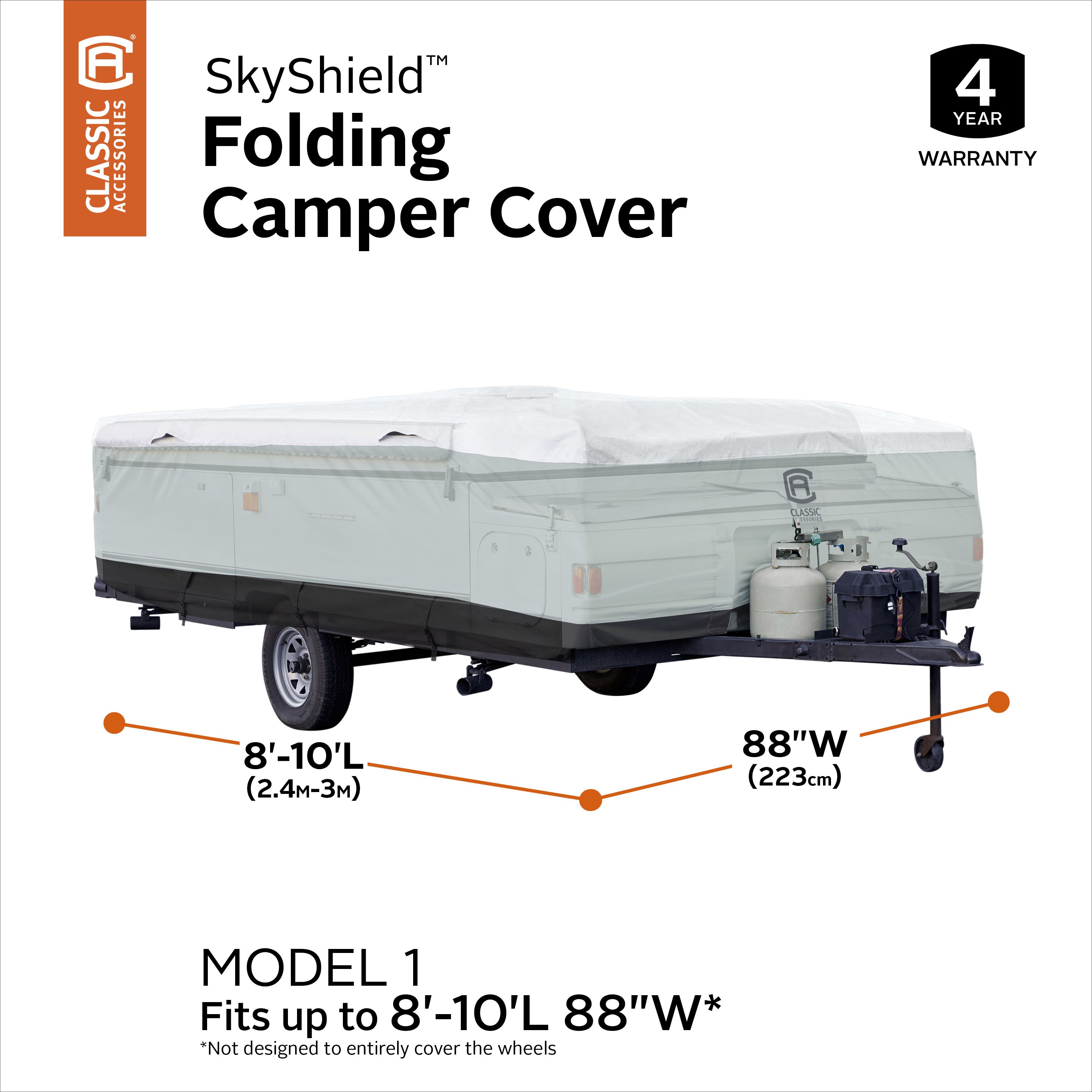 SkyShield Folding Trailer Tent Cover, Fits 8' - 10'L x 88"W, Model 1