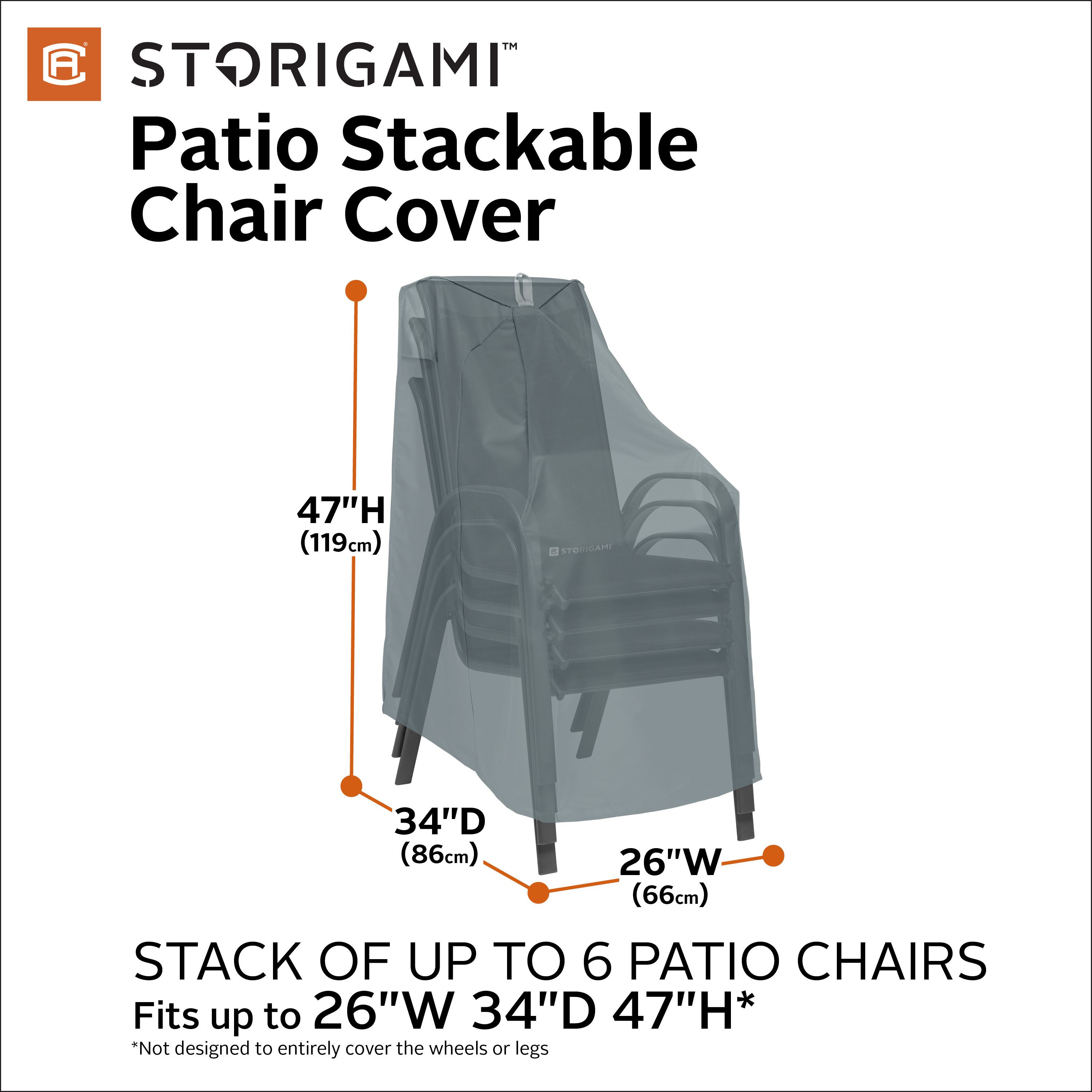 Storigami 26 Inch Easy Fold Patio Stackable Chair Cover, Monument Grey