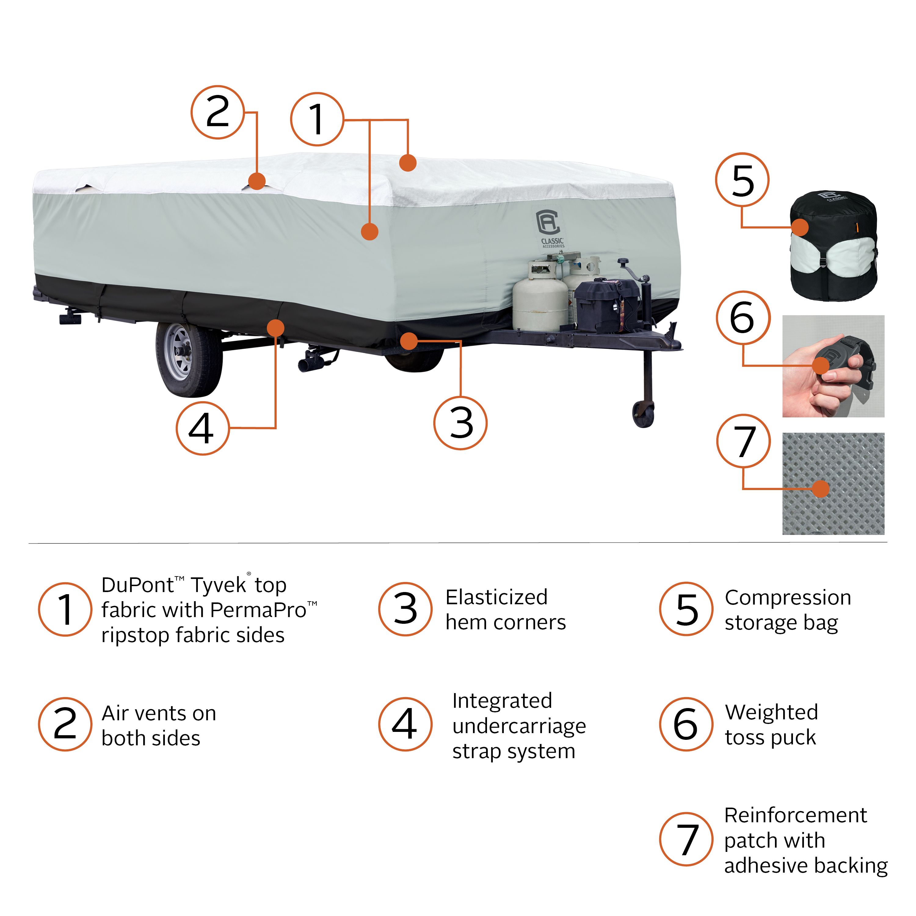 SkyShield Folding Trailer Tent Cover, Fits 8' - 10'L x 88"W, Model 1