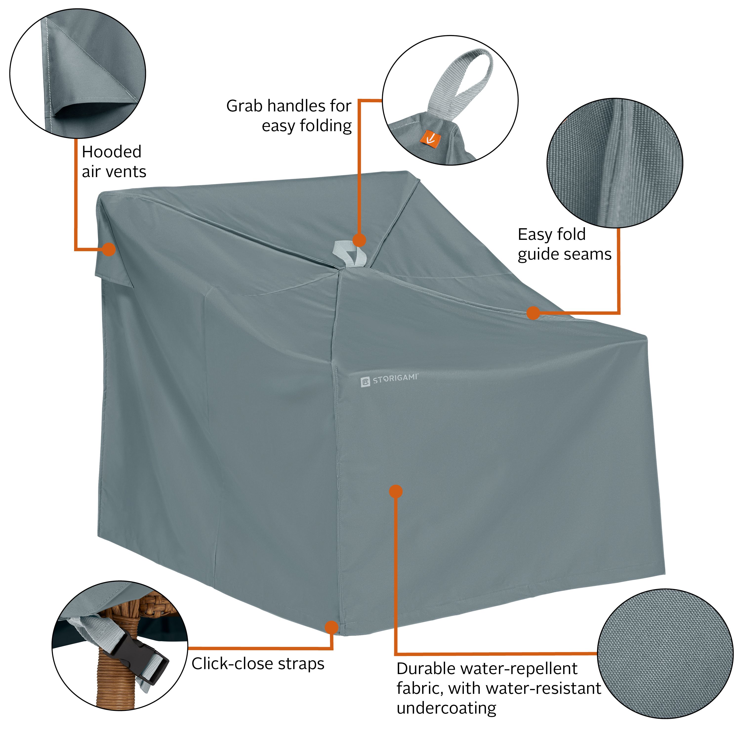 Storigami 36 Inch Easy Fold Lounge Chair Cover, Monument Grey