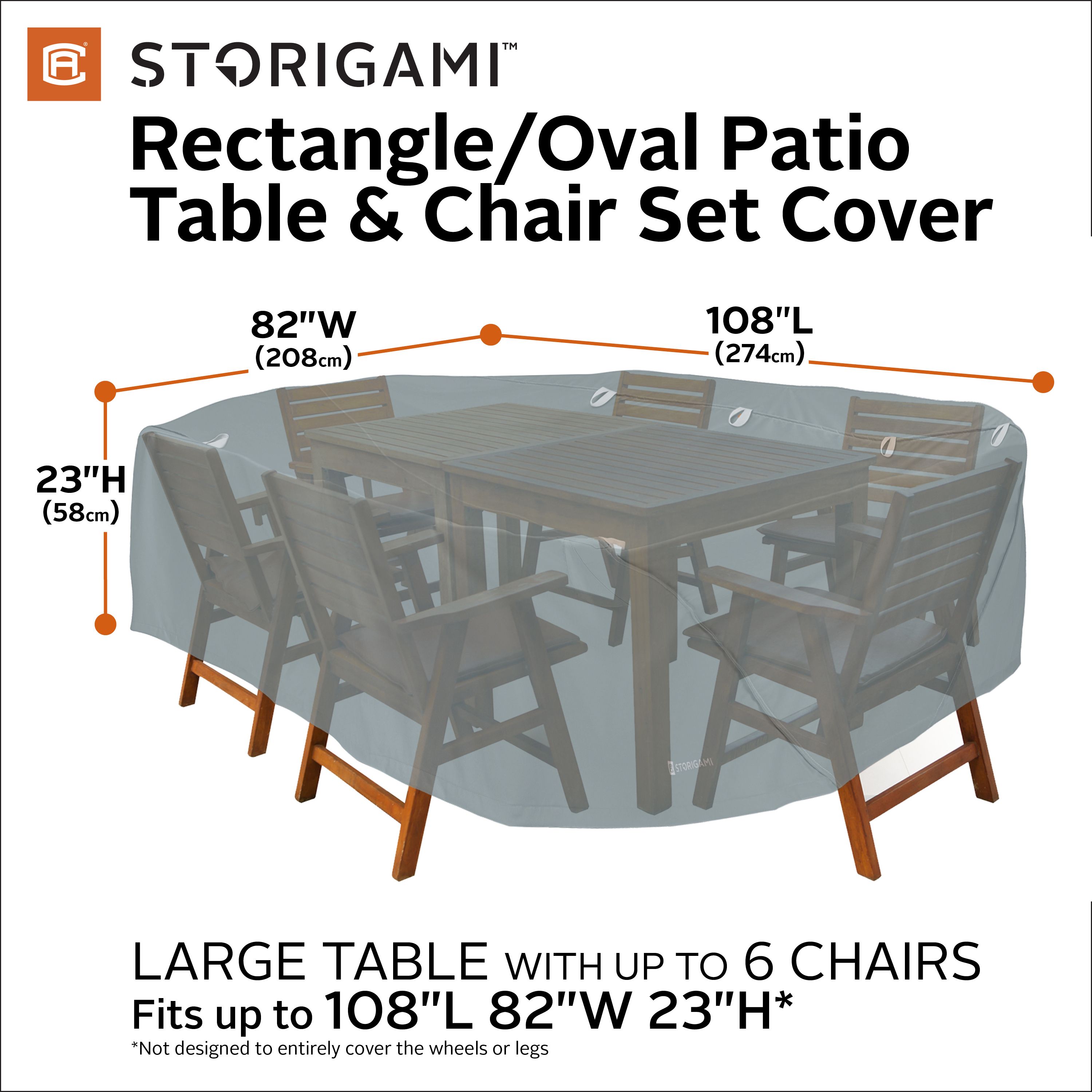 Storigami 108 Inch Easy Fold Rectangle/Oval Table & Chairs Cover, Monument Grey